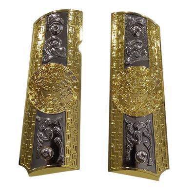 Replacement 1911 Full-Size Grips -Ambi Safety Cut Gold Nickel Metal Grips, Free 1911 Grip Screws Included