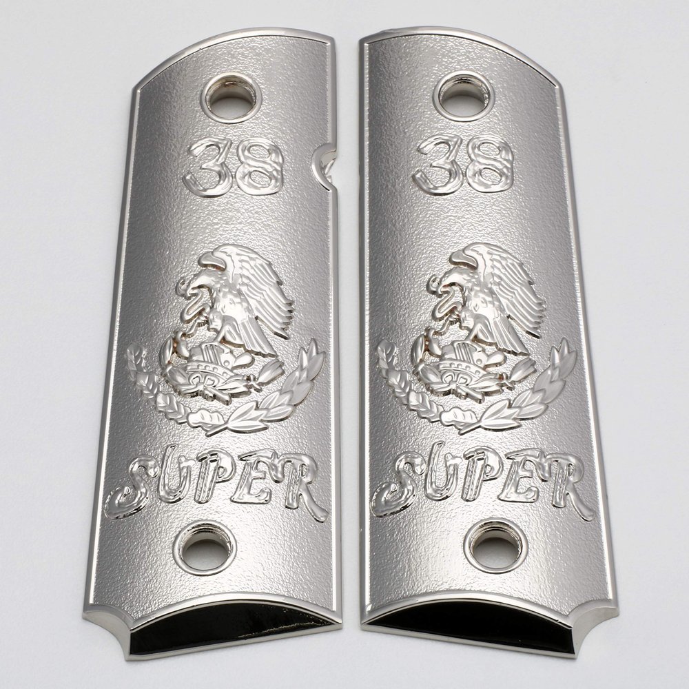 Replacement 1911 Full Size Grips for Kimber, Colt, Rock Island, Springfield, Taurus, & Clones - 38 Super Nickel Grips