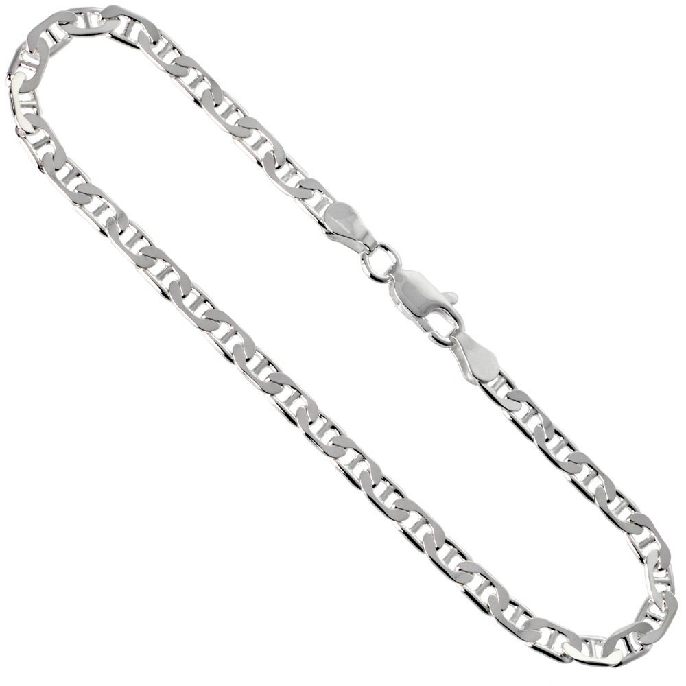 925 Sterling Silver Chain Necklace for Women Flat MARINER Chain Necklace 2.1mm ~ 9.2mm, 7"-30", 10