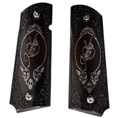 Custom 1911 Full-Size Pistol Grips Black Nickel Finish, Ambi Cut Compatible with Government & Commander Models