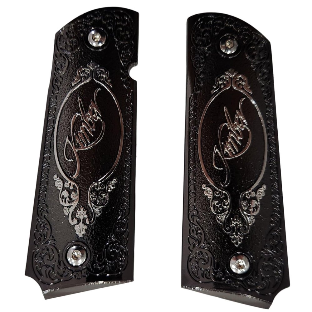 Custom 1911 Full-Size Pistol Grips Black Nickel Finish, Ambi Cut Compatible with Government & Commander Models