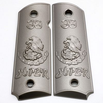 Replacement 1911 Full Size Grips for Kimber, Colt, Rock Island, Springfield, Taurus, & Clones - 38 Super Eagle Brushed Nickel Grips