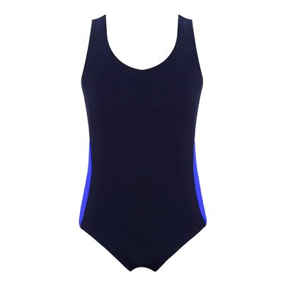 ACSUSS Kids Girls One Piece Sleeveless Swimsuit Swimwear Color Block Racer Back Sports Tank Top Bathing Suit Sunsuit Blue 3-4