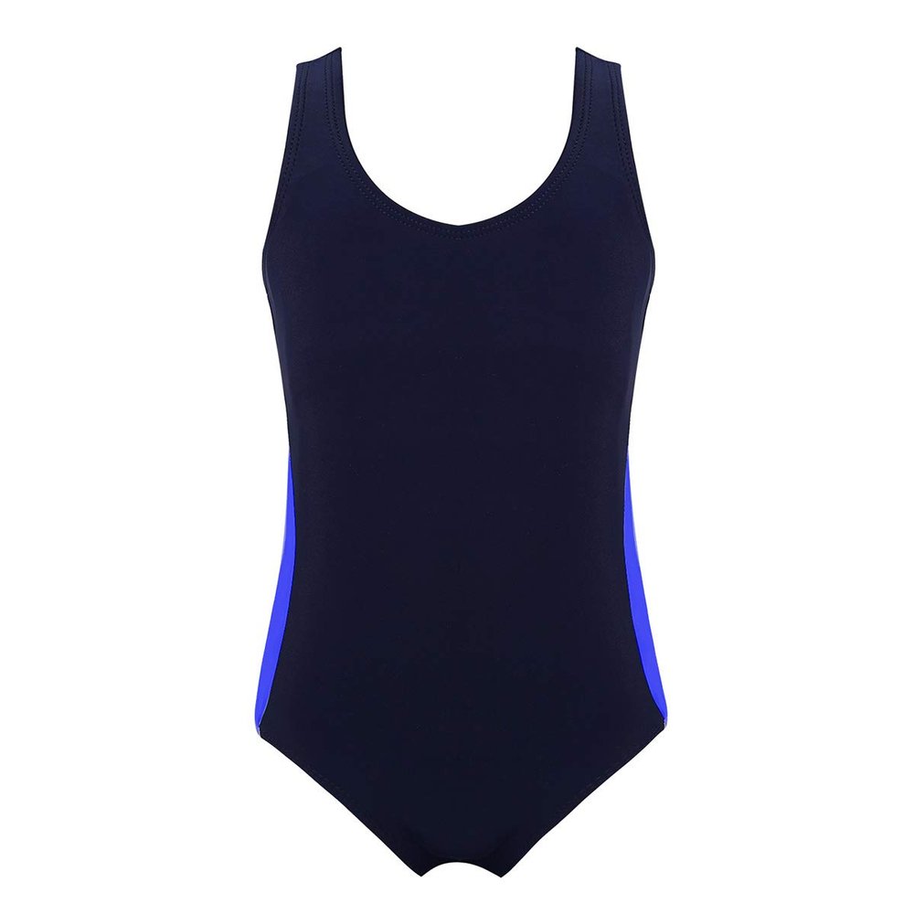 ACSUSS Kids Girls One Piece Sleeveless Swimsuit Swimwear Color Block Racer Back Sports Tank Top Bathing Suit Sunsuit Blue 3-4