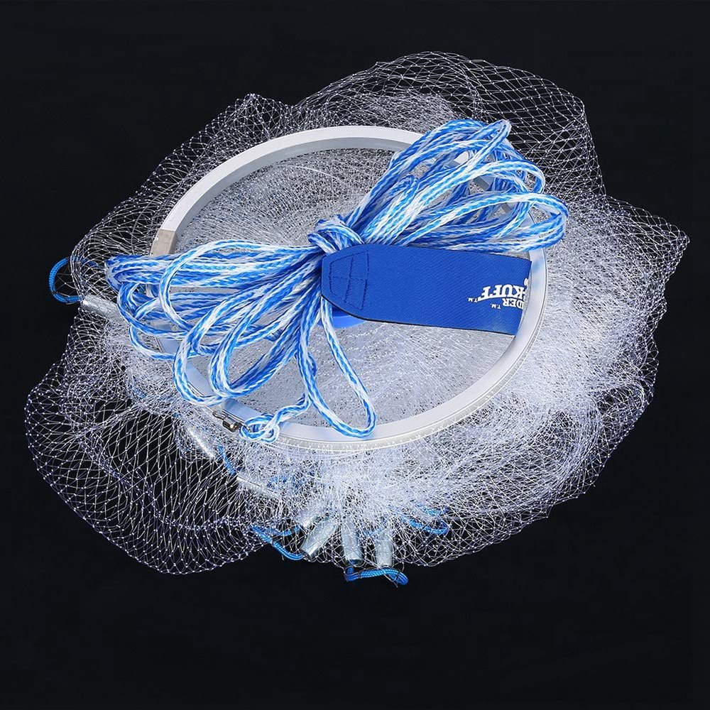 Monofilament Net, Cast Hand Throw 0.5 Finger Small Mesh 2.4m American with 12M Hand String Fishing Net, for Bait Fish for Saltwater