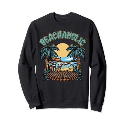 Beachaholic Skeleton Beach Palm Trees Sand Surf Drinking Sweatshirt