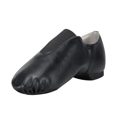 Linodes PU Leather Jazz Shoe Slip On Dance Shoes with Up Elastic for Girls and Boys (Toddler/Little Kid/Big Kid)-Black-11M-Little Kid