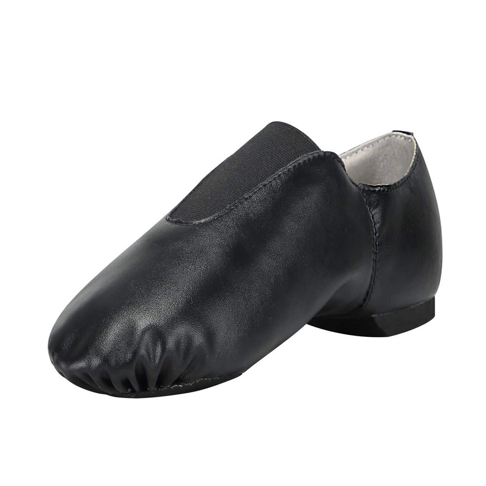 Linodes PU Leather Jazz Shoe Slip On Dance Shoes with Up Elastic for Girls and Boys (Toddler/Little Kid/Big Kid)-Black-11M-Little Kid