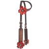 Circle Y Sarah Rose Vintage Hand-Tooled Leather One Ear Headstall with Red Flower Conchos, Chicago Screws & Durable Stainless Steel Hardware for Show & Everyday Riding view 1