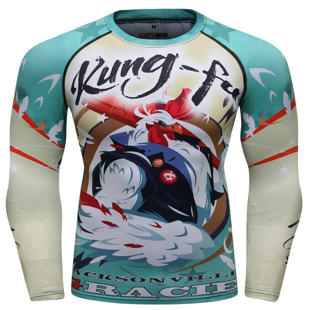 Red Plume Men Compression Tights Sports T-Shirt,Digital Printing Fitness Shirt (Kung-Fu, L)