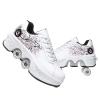 Automatic Walking Shoes Invisible Roller Skate 2 in 1 Removable Pulley Skates Skating Double-Row Deform Wheel Deformation (White Black Powder, US 9) view 1