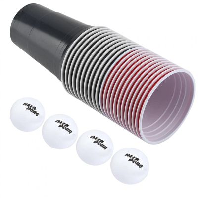 Beer Pong, Conveniently Sized Drinking Game Set, Lightweight for Tailgating for Parties(red cups 11+black cups11+4balls)