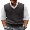 PJ PAUL JONES Mens Casual V-Neck Pullover Sweater Vest Solid Color Plain Knitwear Dark Grey S view 1