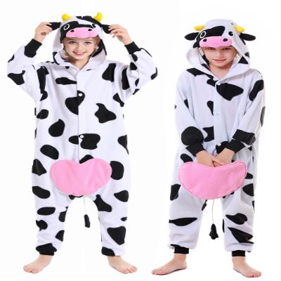CANASOUR Cow Onesie Kids Halloween Cosplay Costume Girls One Piece Pjs Anime Unisex Hoodie Pajamas For 8-10 Years Boys Party Pyjamas (Height 51-55, 8 Years, Cow)