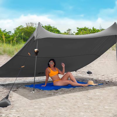 Red Suricata Family Beach Tent & Beach Canopy & 2 Beverage Holders Bundle - UPF50 UV Sun Shade Shelter (Large, Grey)