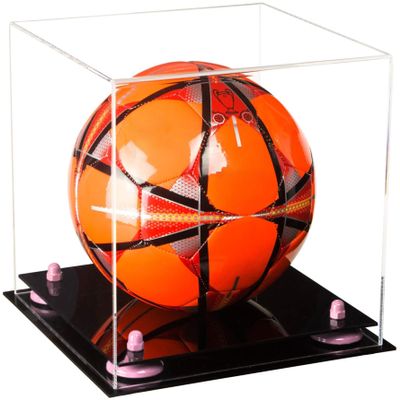 Better Display Cases Acrylic Display Case for Collectibles, Full Size Soccer Ball Display Case,Pink Risers & Black Base, Handcrafted Showcase Box.DIM;9.75" L x 9.75" W x 9.75" H.(B02)