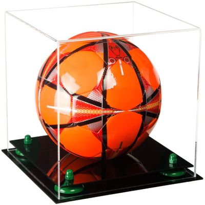 Better Display Cases Acrylic Display Case for Collectibles, Full Size Soccer Ball Display Case,Green Risers & Black Base, Handcrafted Showcase Box.DIM;9.75" L x 9.75" W x 9.75" H. (B02)