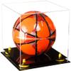 Better Display Cases Acrylic Display Case for Collectibles, Full Size Soccer Ball Display Case,Yellow Risers & Black Base, Handcrafted Showcase Box.DIM;9.75" L x 9.75" W x 9.75" H. (B02) view 1