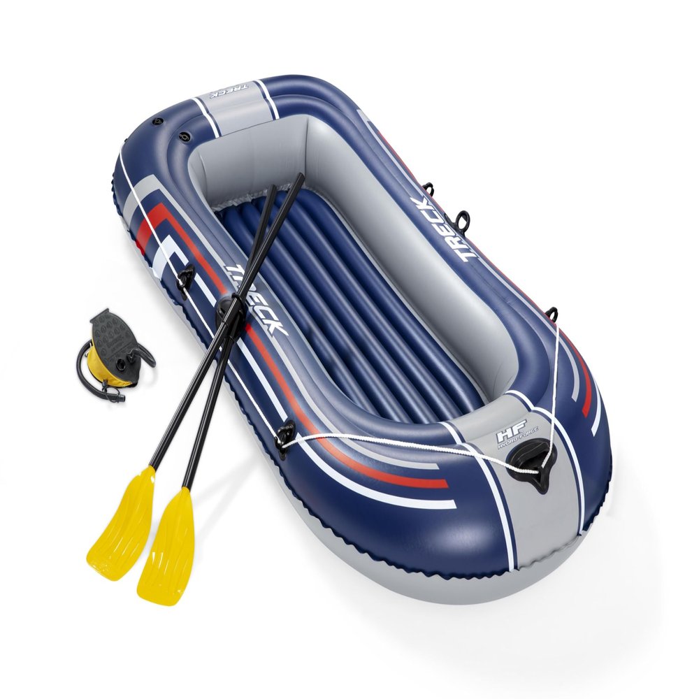 Bestway Hydro-Force Treck | One Man Inflatable Boat Raft, Rubber Dinghy with Heavy Duty Handles for 1 Person, with 1 Boat, 1 Pair of oars, 1 Foot Pump and a Repair Patch, Blue