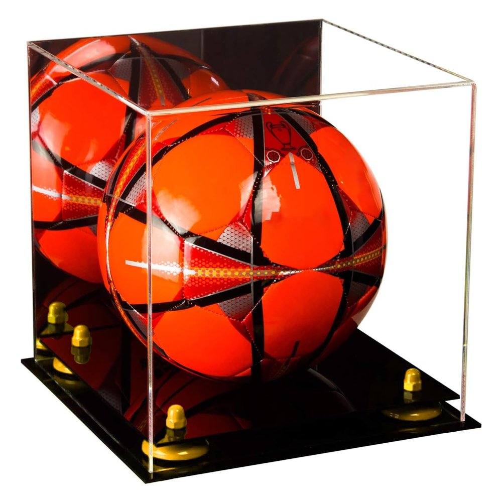 Better Display Cases Acrylic Display Case for Collectibles, Full Size Soccer Ball Display Case,Yellow Risers & Black Base, Handcrafted Showcase Box.DIM;9.75" L x 9.75" W x 9.75" H. (B02)