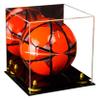Better Display Cases Acrylic Display Case for Collectibles, Full Size Soccer Ball Display Case,Yellow Risers & Black Base, Handcrafted Showcase Box.DIM;9.75" L x 9.75" W x 9.75" H. (B02) view 1