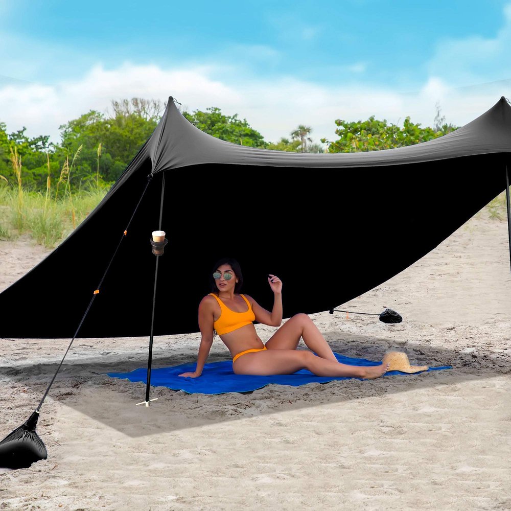 Red Suricata Family Beach Tent & Beach Canopy & 2 Beverage Holders Bundle - UPF50 UV Sun Shade Shelter (Large, Black)