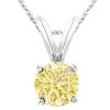 1/2 0.5 Carat 14K White Gold Round Yellow Diamond 4 Prong Solitaire Pendant Necklace (AAA Quality) W/ 16" Gold Chain