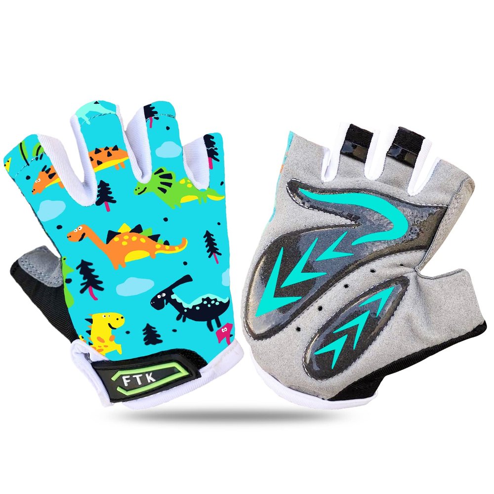 FINGER TEN Kids Junior Cycling Gloves Outdoor Sport Road Mountain Bike, Fit Boy Girl Youth Age 2-10, Gel Padding Bicycle Half Finger Pair (Dark Blue, Medium)
