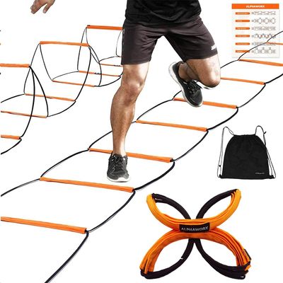 ALPHAWORX Agility Ladder, Agility Training Equipment, Soccer Speed Ladder, Football Footwork Ladder, Workout Ladder for Kid Adult, Foldable Instant Set-up & Tangle-Free & Carry Bag (8+4 Rung)
