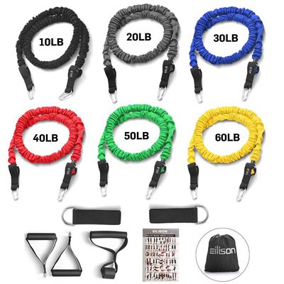 EILISON 13 PCS Resistance Band Kit with Heavy Duty Protective Nylon Sleeves for Safe Workout and Soft Anti-Slip Foam Handle, Door Anchor, Ankle Strap for Men and Women Stackable Upto 210LBS