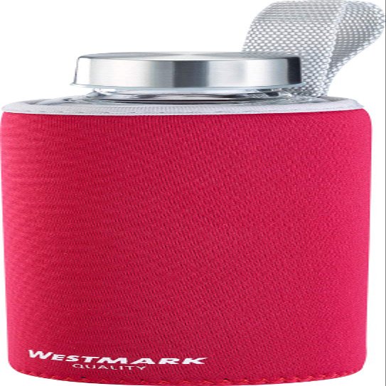 Westmark 5272226R Glass Water Bottle with Printed Cover 550 ml Glass/Silicone/Rubber, BPA-Free, Viva, Red/Silver/Clear