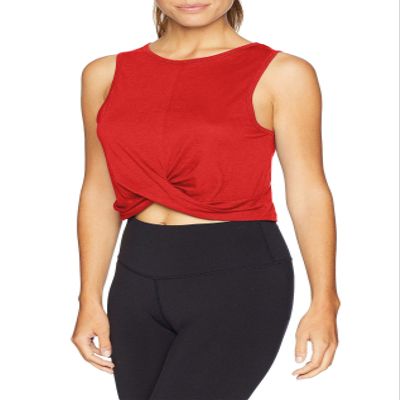 Bestisun Workout Athletic Crop Tops Yoga Pilates Shirts Gym Fitness Clothes Sports Dance Clothing Red XL