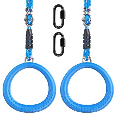 Dolibest Non-Slip Gymnastics Rings Kids Monkey Bars Swing Trapeze Bar with Adjustable Straps (41.7inch) Home Fitness Full Body Workout Ninja Warrior Obstacle Course Blue (2Pack