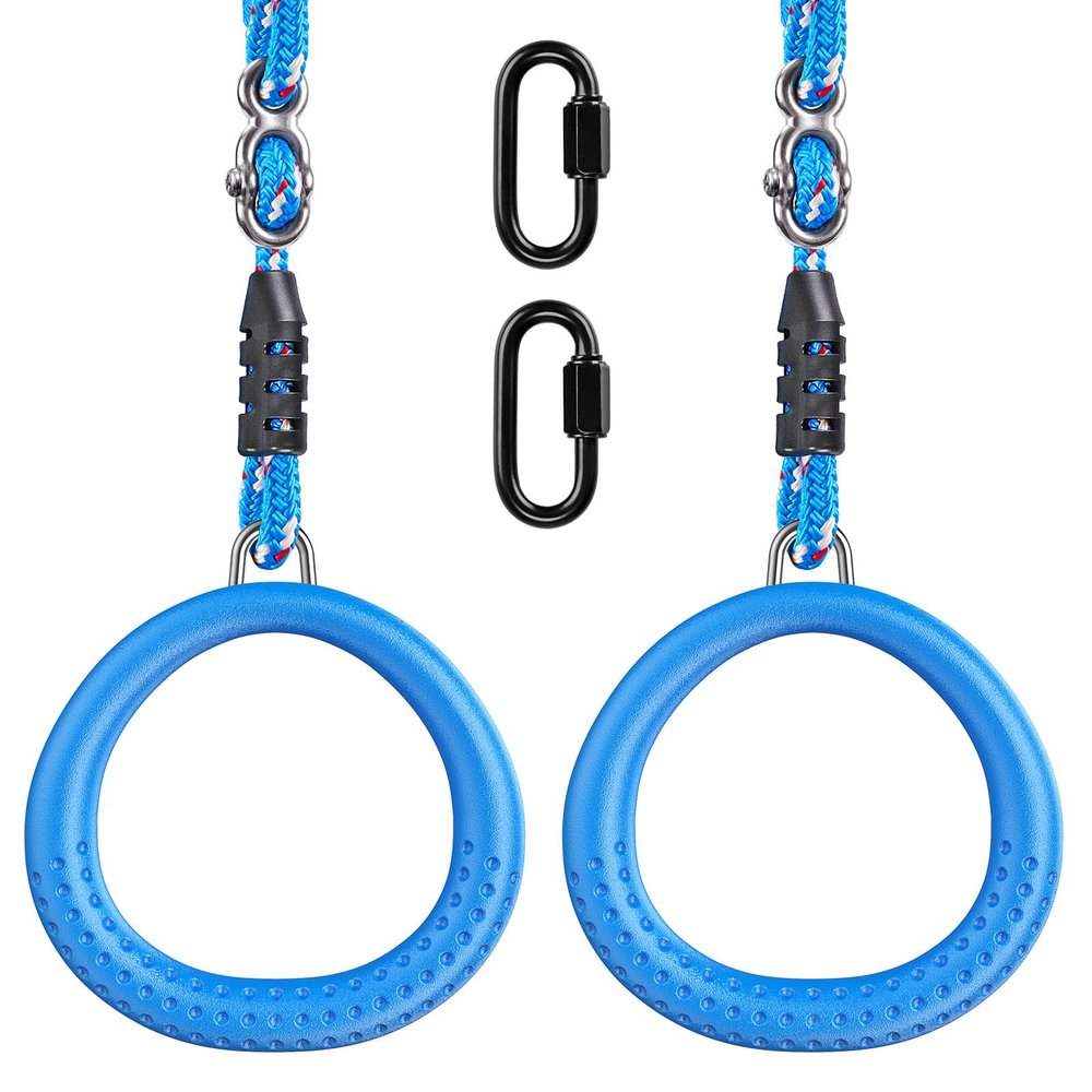 Dolibest Non-Slip Gymnastics Rings Kids Monkey Bars Swing Trapeze Bar with Adjustable Straps (41.7inch) Home Fitness Full Body Workout Ninja Warrior Obstacle Course Blue (2Pack