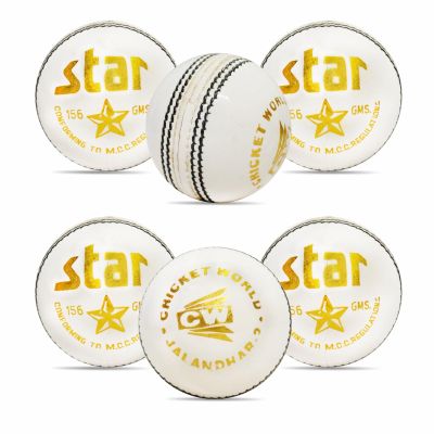 CW Star White Cricket Bat Pack of 12 Cork Ball Leather Cricket Ball Hard Inner White Match Training Club Cricket Practice Ball Weight 156gm Approx