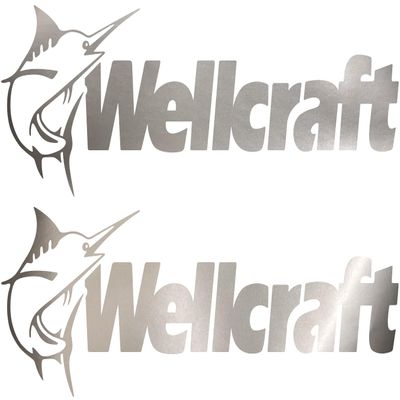 Imagnt Studio Set of 2 Boat Hull Vinyl Decals Graphics for Wellcraft Boat Restoration Stickers (Silver Metallic, 48 x 16.5 inches)