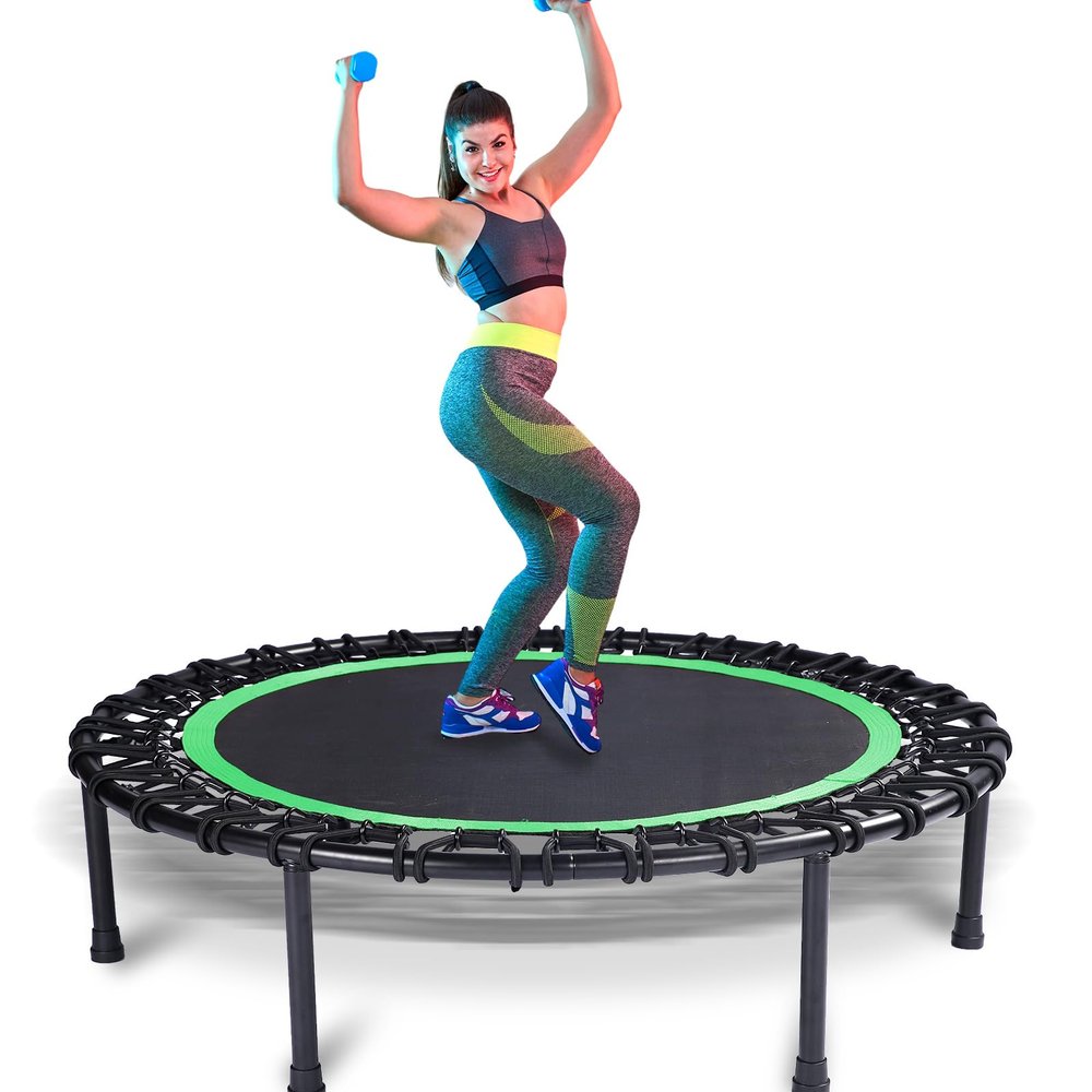 Mini Fitness Trampoline with Bungees  Stable & Quiet Rebounder for Adults, Perfect for Indoor & Outdoor Workouts