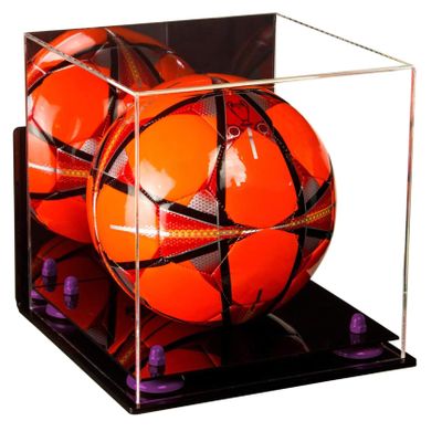 Better Display Cases Acrylic Display Case for Collectibles, Full Size Soccer Ball Display Case,Purple Risers & Black Base,WM, Handcrafted Showcase Box.DIM;9.75" L x 9.75" W x 9.75" H. (B02)