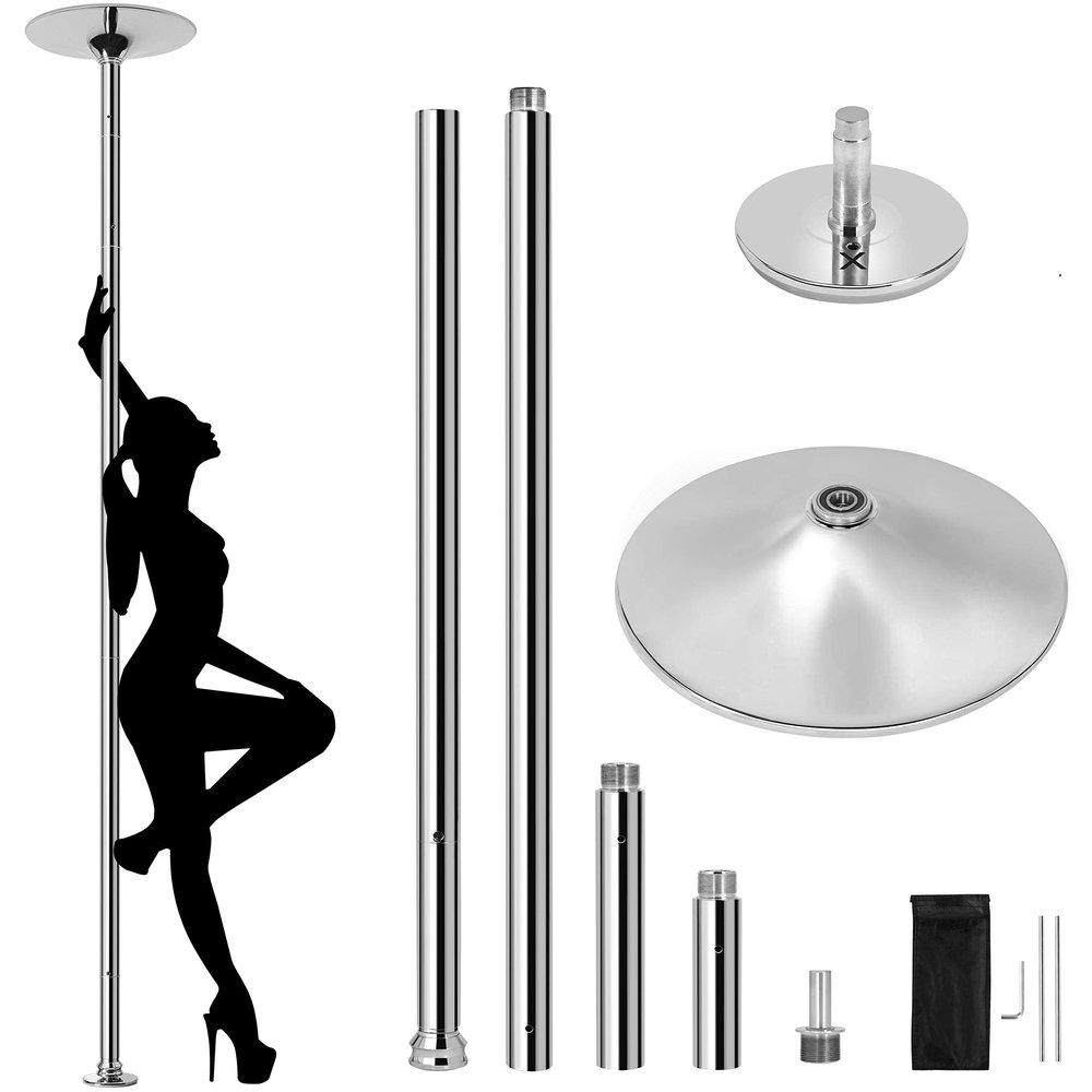 Topeakmart 45mm Portable Dancing Pole Stripper Pole w/Spinning and Static Modes Height Adjustable Removable for Exercise Fitness Pub and Home Gym