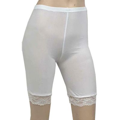 Ladies Stretchy Hot Pants Womens Sports Use Micro Fiber Lace Cycling Shorts Plain White Medium-Large