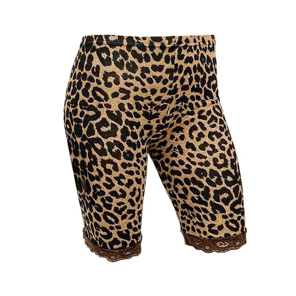 Ladies Stretchy Hot Pants Womens Sports Use Micro Fiber Lace Cycling Shorts Leopard Print Small-Medium
