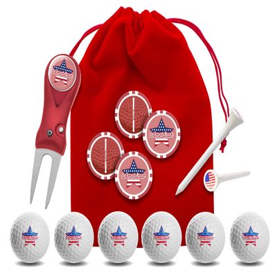 Clip Wipes USA American Flag Golf Gifts | USA American Flag Golf Balls | USA American Flag Golf Accessories Package #3 (Star-Red)