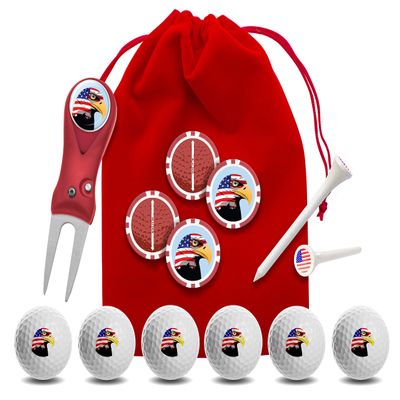 Clip Wipes USA American Flag Golf Gifts | USA American Flag Golf Balls | USA American Flag Golf Accessories Package #3 (Eagle-Red)