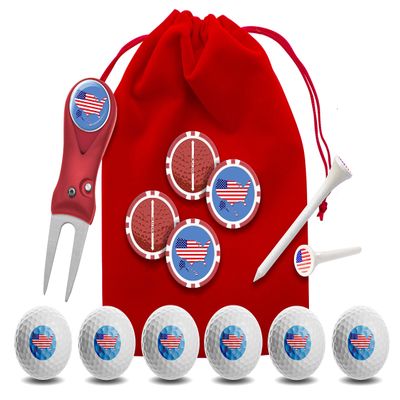 Clip Wipes USA American Flag Golf Gifts | USA American Flag Golf Balls | USA American Flag Golf Accessories Package #3 (Map-Red)