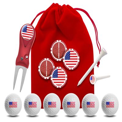 Clip Wipes USA American Flag Golf Gifts | USA American Flag Golf Balls | USA American Flag Golf Accessories Package #3 (Flag-Red)