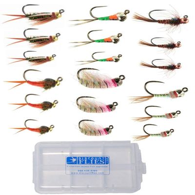 DiscountFlies Jiggy Euro Jig Hook Fly Fishing Flies  Fishing Kit w/18 Nymph Flies + Fly Box  Realistic & Effective Fly Fishing Accessories  Flies for Fly Fishing on Strong, Sharp Hooks