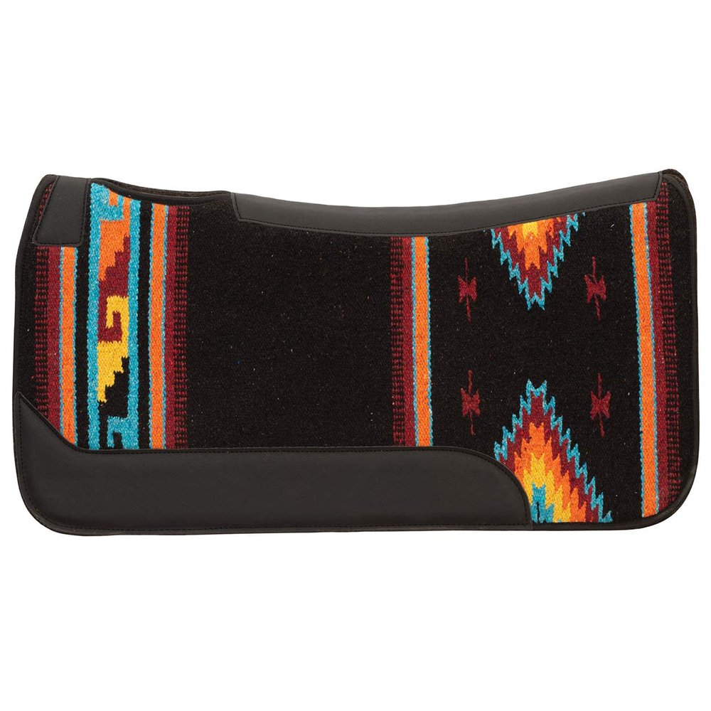 Weaver Equine 23" x 24" Pony Size Single Weave Wool Blend Horse Saddle Pad, Contoured Western Saddle Pad for Shock Absorption, Black/Orange/Navy