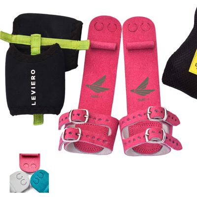 LEVIERO Gymnastics Grips Set, Grips for Gymnastics Girls, Dowel Grips with Soft Leather, Double Buckle Wrist Closure, and Adjustable Finger Holes, for All Ages - (Pink, 00)