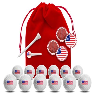 Clip Wipes USA American Flag Golf Gifts | USA American Flag Golf Balls | USA American Flag Golf Accessories Package #5 (Flag-Red)