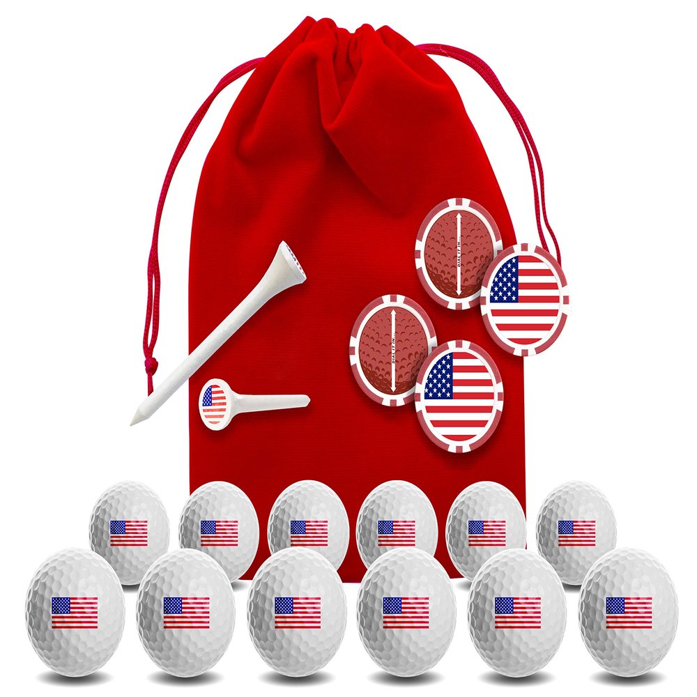 Clip Wipes USA American Flag Golf Gifts | USA American Flag Golf Balls | USA American Flag Golf Accessories Package #5 (Flag-Red)